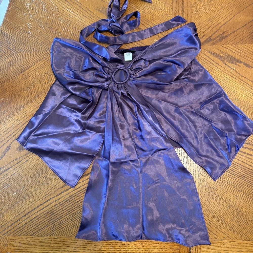 Fredericks‎ Of Hollywood Purple Satin Halter Cropped Lingerie Sleep Top Medium